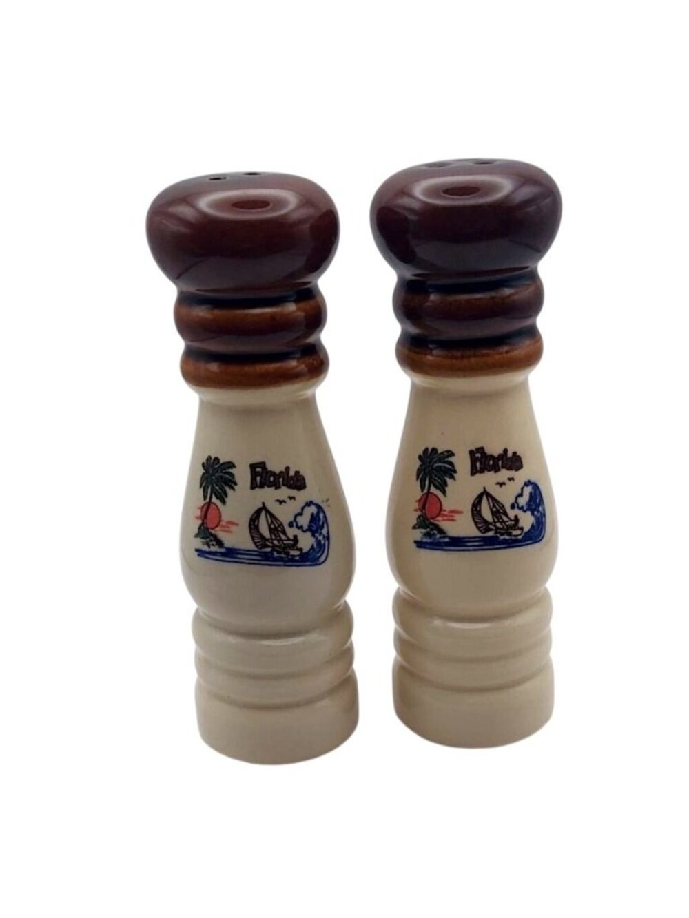 Vintage Ceramic Florida Souvenir Salt & Pepper Shakers Coastal Beach Nautical
